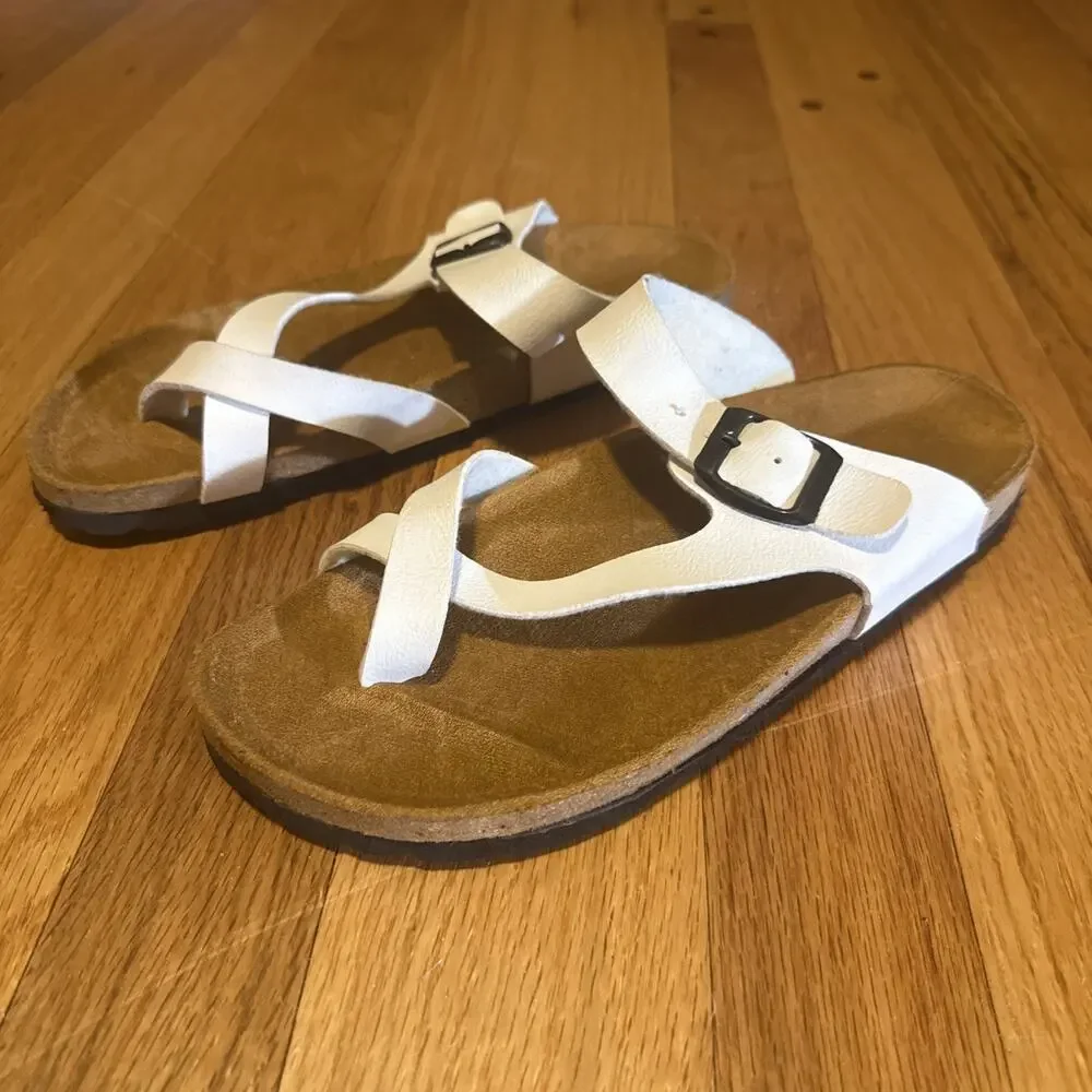 Canue Cork Sandals Slip On White Strap Buckle Women’s Sz 39 (Sz 8.5)